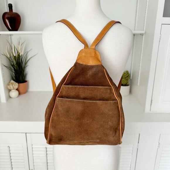 Vintage Handbags - Vintage 90s Y2K Brown Italian Suede Leather Mini Backpack